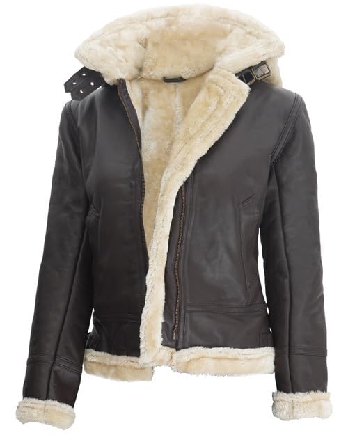 Decrum Hooded Leather Jacket For Women - Womens Leather Jacket Brown | [1309333] Brown Marlyn Hooded, M