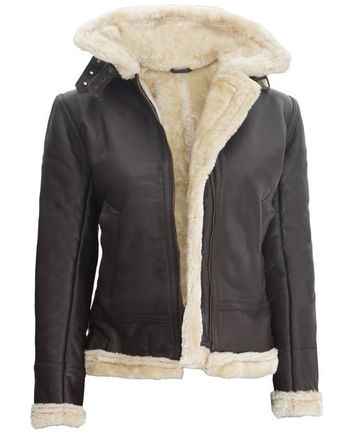 Decrum Hooded Leather Jacket For Women - Womens Leather Jacket Brown | [1309333] Brown Marlyn Hooded, M