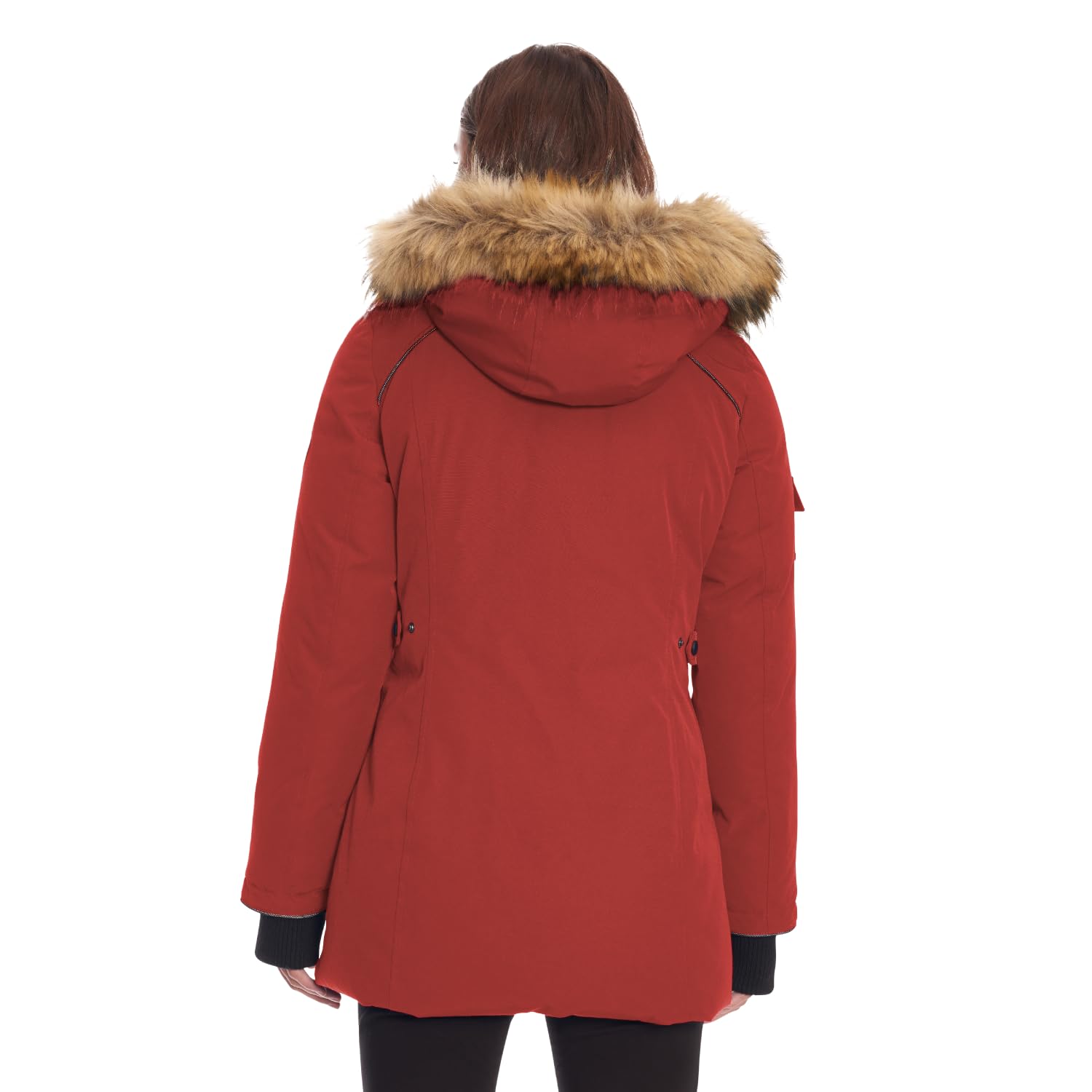 ALPINE NORTH Glacier Women’s Vegan Down Winter Coat with Faux Fur Hood - Parka Jacket for Women, Crimson, Small
