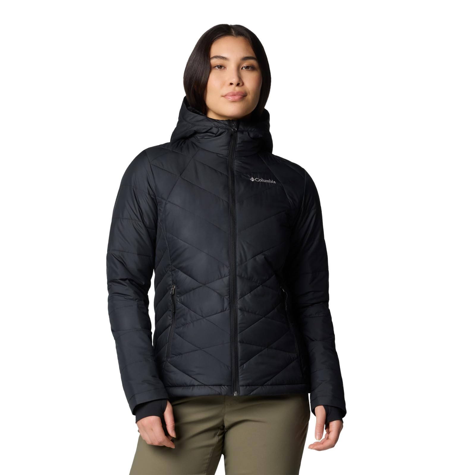 Columbia Womens Heavenly Hooded Puffer Jacket, Black, Large