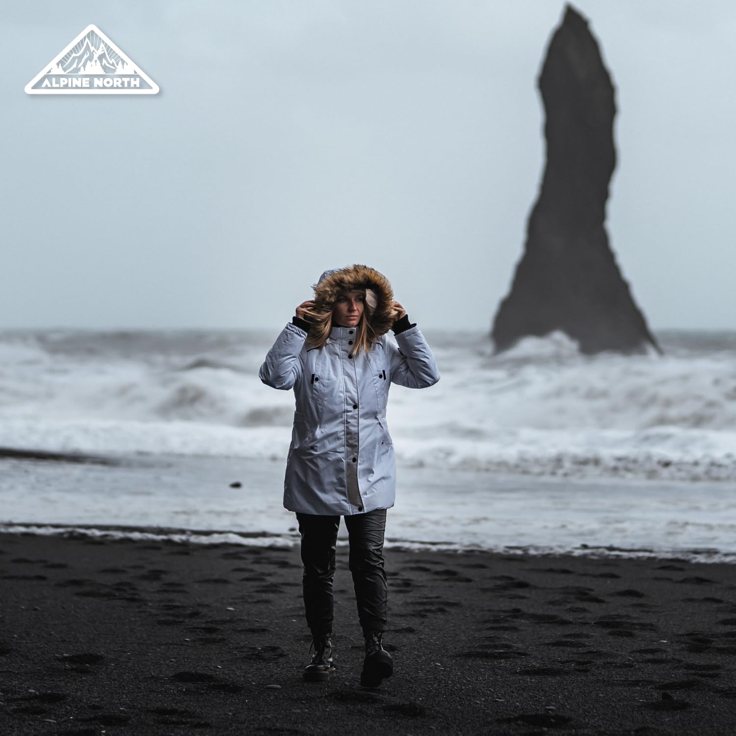 ALPINE NORTH Glacier Women’s Vegan Down Winter Coat with Faux Fur Hood - Parka Jacket for Women, Crimson, Small