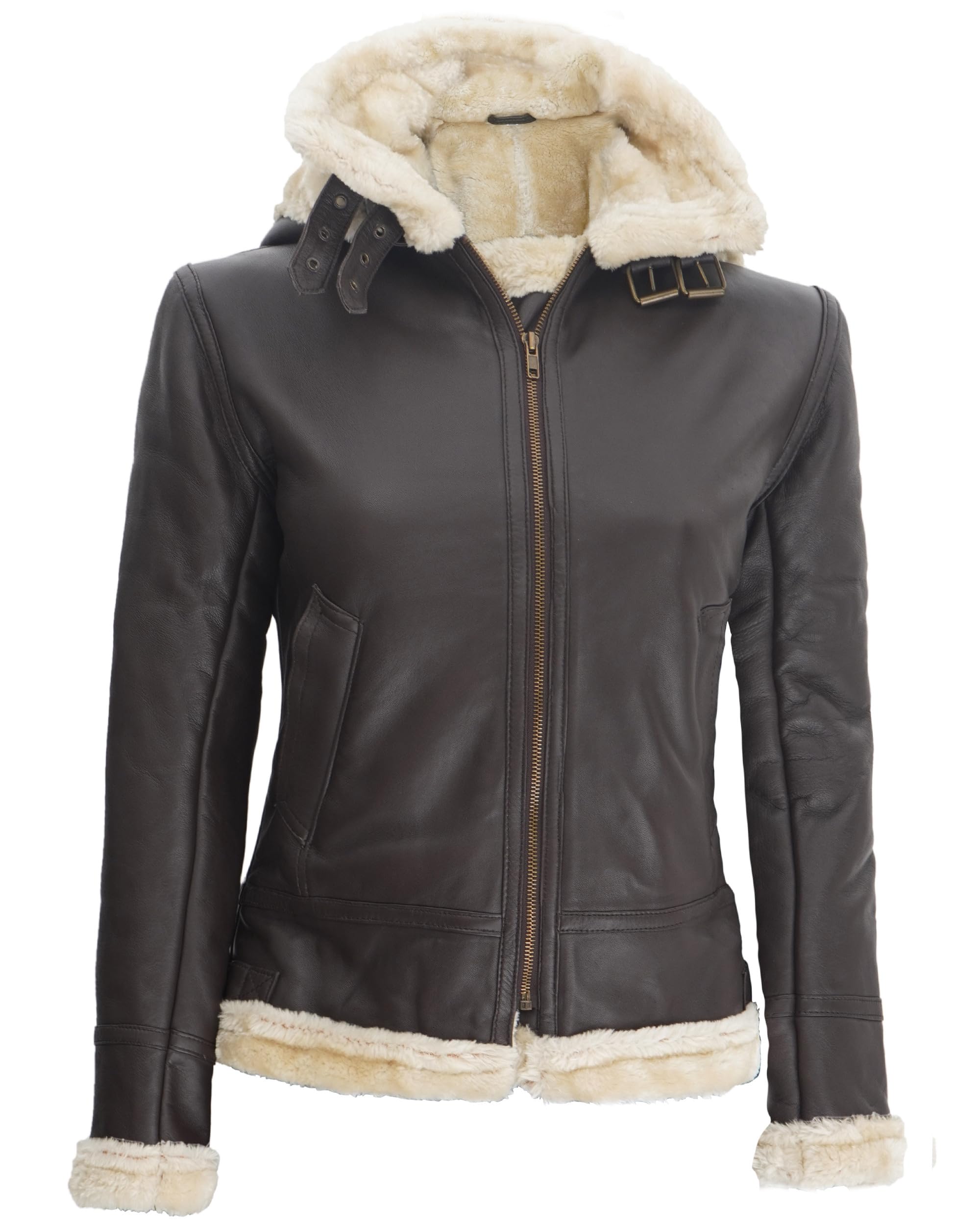 Decrum Hooded Leather Jacket For Women - Womens Leather Jacket Brown | [1309333] Brown Marlyn Hooded, M
