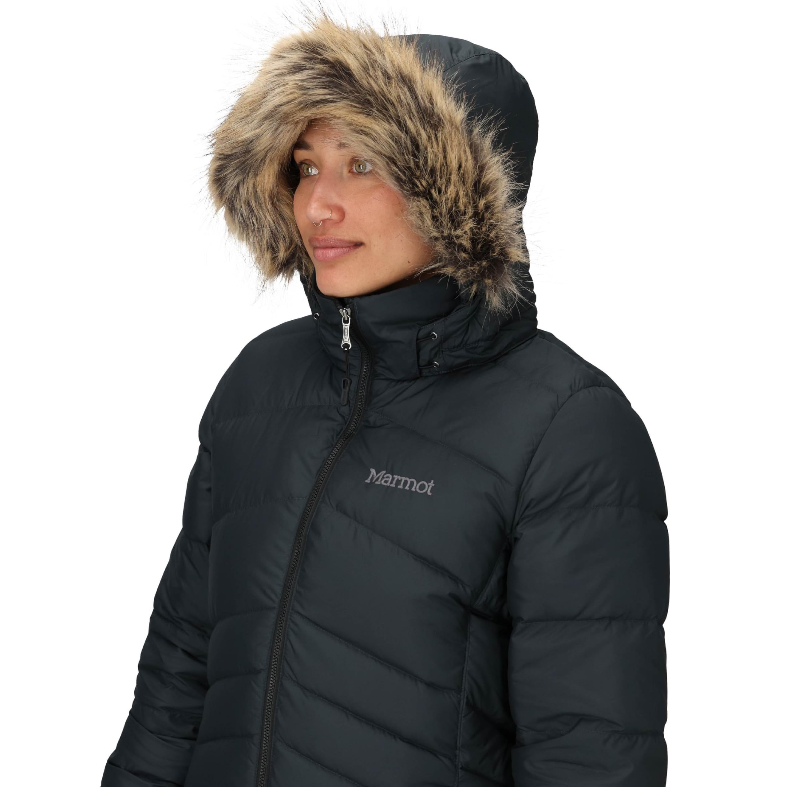 MARMOT Women's Montreal Mid-Thigh Length Down Puffer Jacket, Black, X-Large