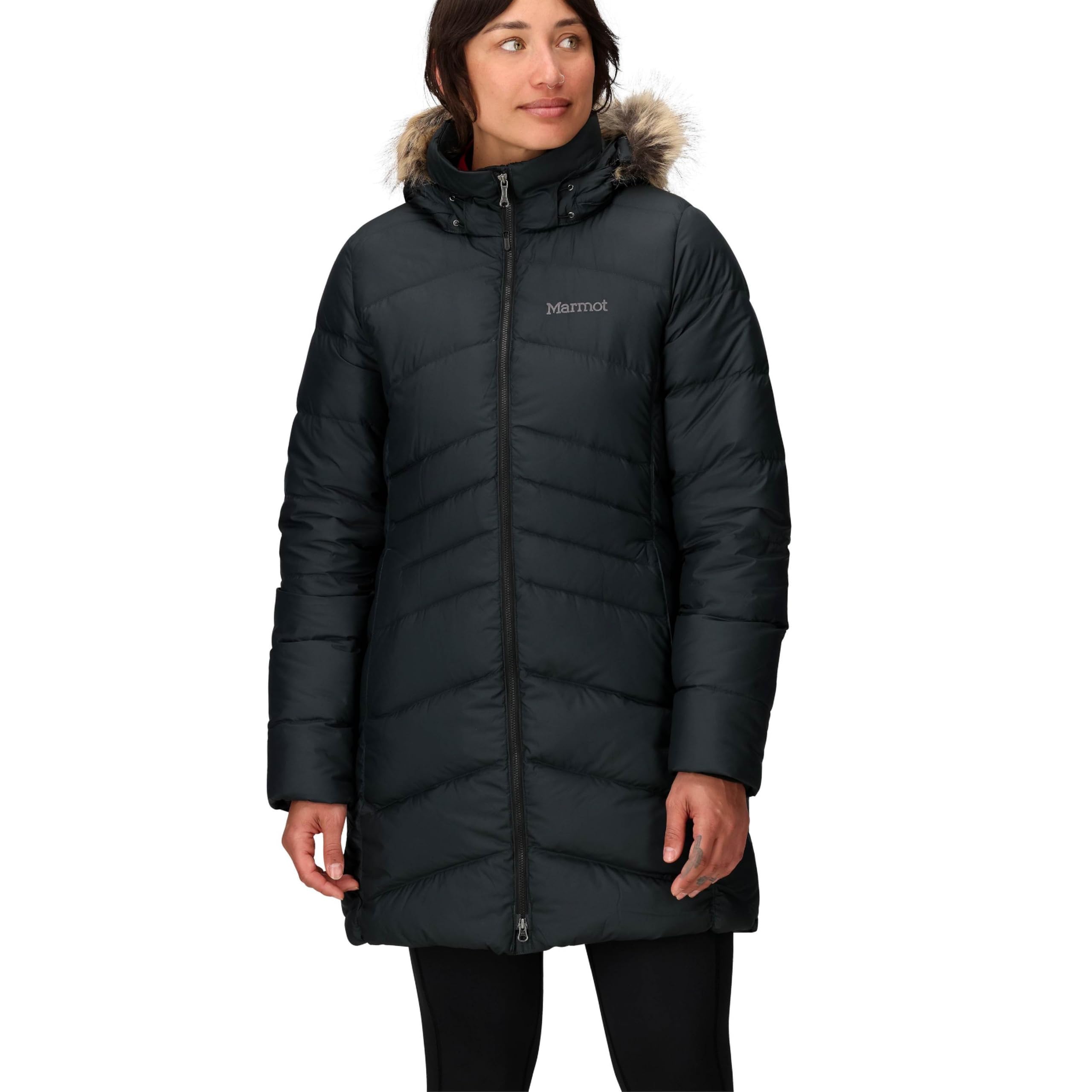MARMOT Women's Montreal Mid-Thigh Length Down Puffer Jacket, Black, X-Large